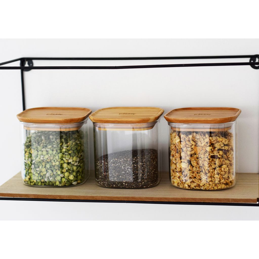 Boite carrée en verre et bambou 800 ml x 3 - Visuel 1